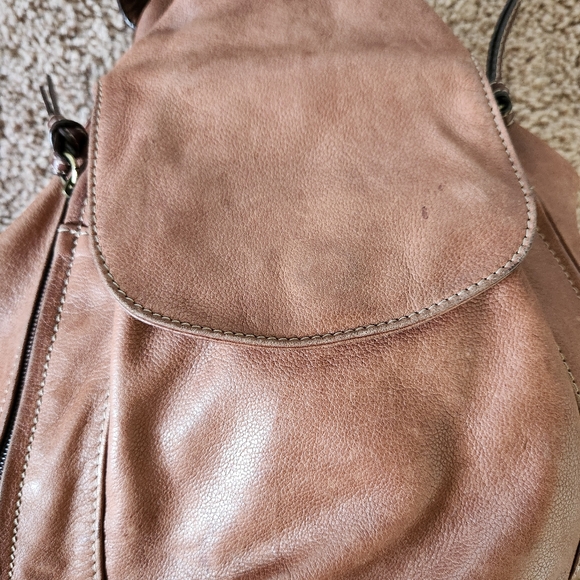 Tignanello backpack brown tan with gold clasps pockets zippers adjustable GUC main image 11